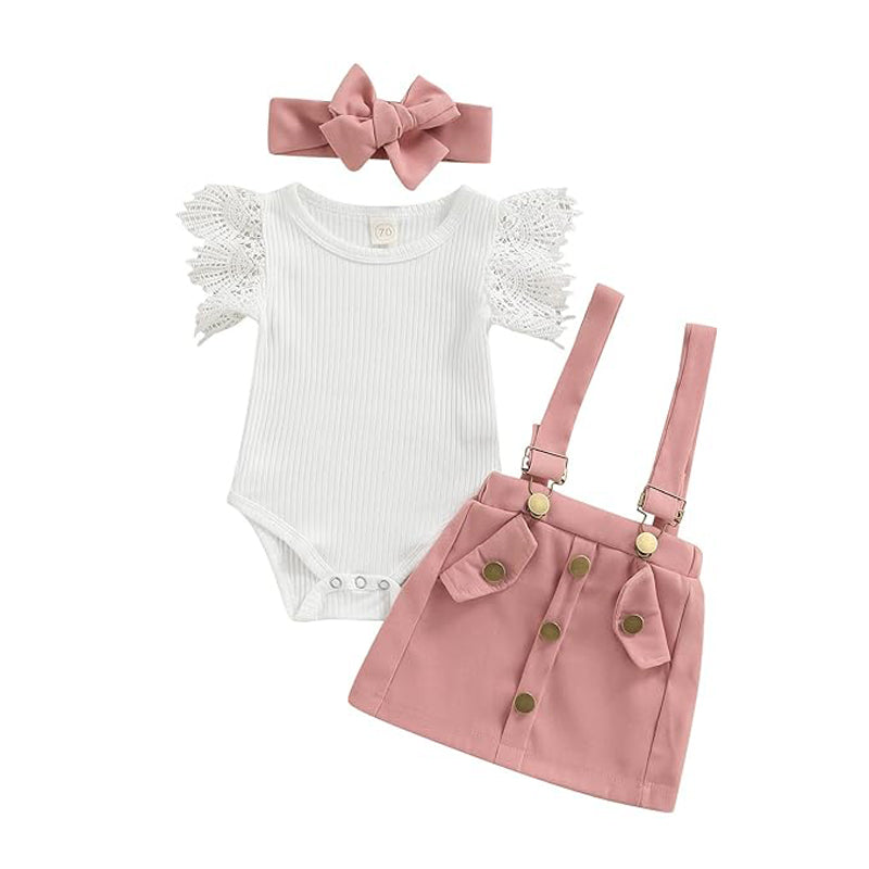 3Pcs Infant Baby Girl Outfits,Summer Clothes Sets Ruffle Ribbed Romper