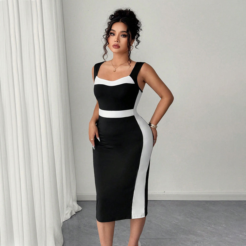 Women's Elegant Intellectual Style Contrasting-color Dress