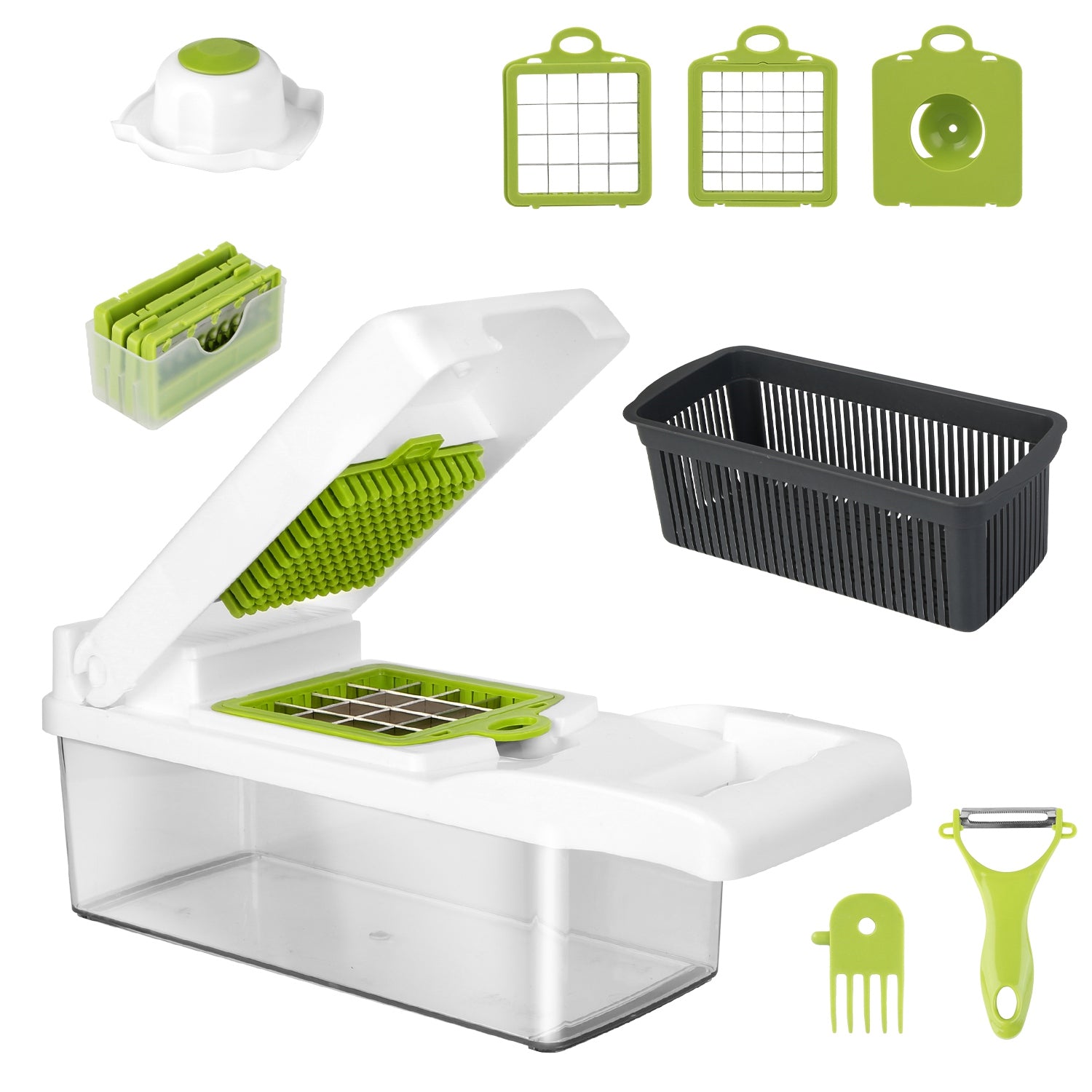 1Set 12 In 1 Vegetable Chopper With Container Kitchen Food Slicer Dicer Grater Peeler Egg Separator Hand Protector For Onion Salad Potato