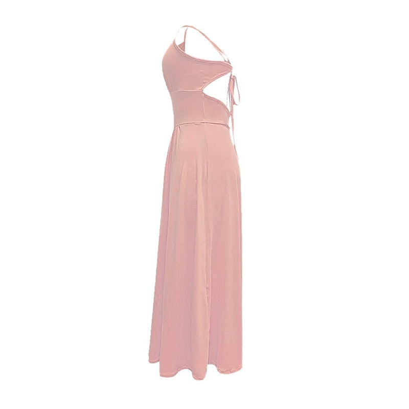 Women's Sexy Deep V Neck Maxi Dress Spaghetti Strap Sleeveless Backless High Slit Long Dress