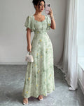 Lotus Sleeve Printed Slim Elegant Dress