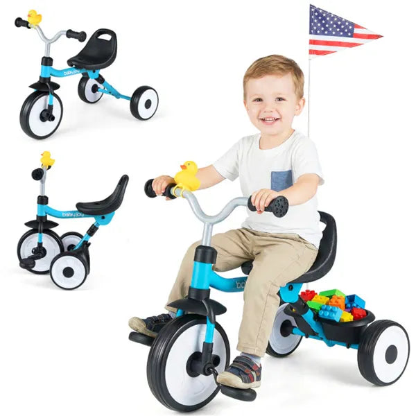 Toddler Tricycle With Rainbow LED Wheels, Foldable 3-in-1 Balance Bike With Carbon Steel Frame, Removable Pedals & Rear Storage Basket