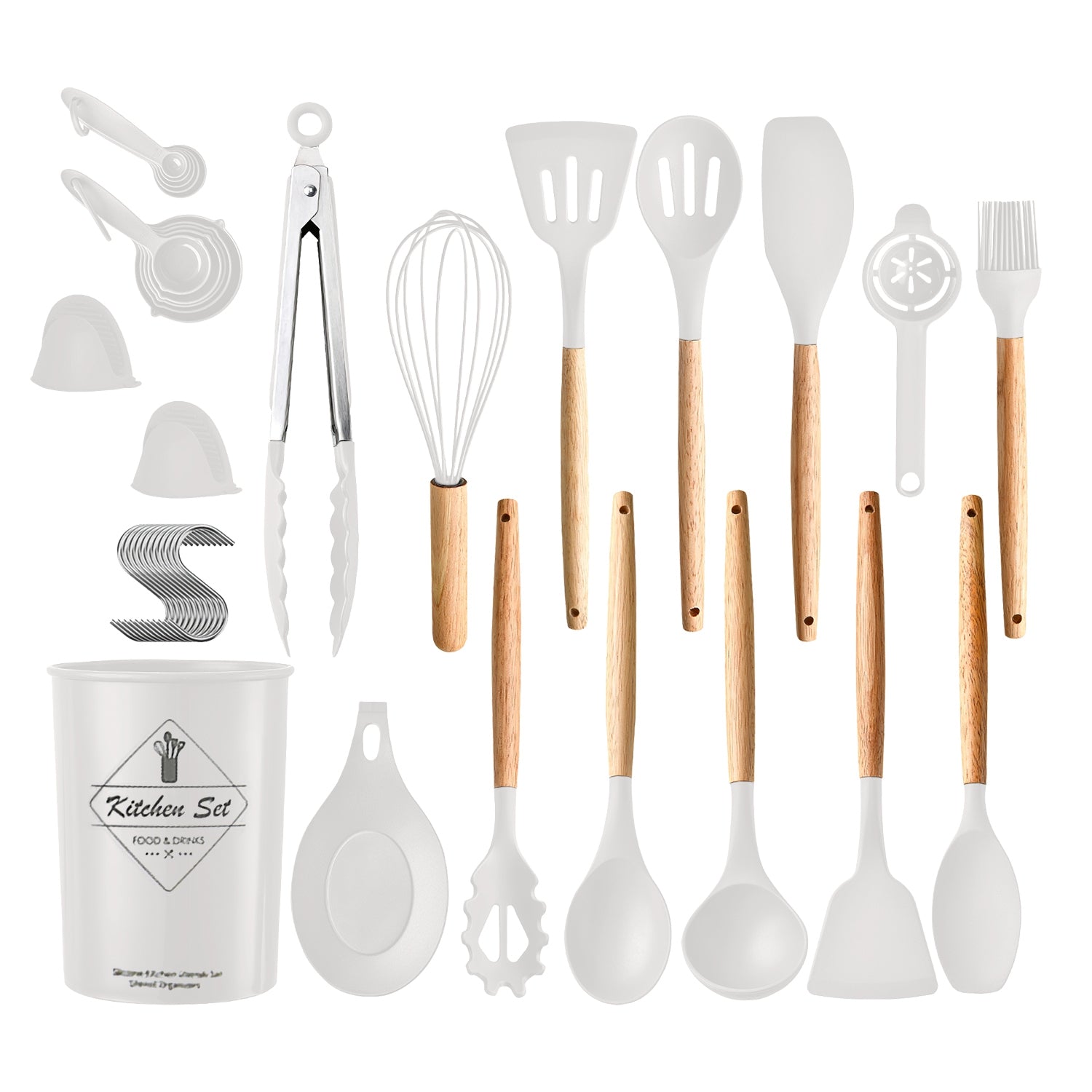 4 Colors Options -- Set Of 35Pcs Kitchen Cooking Utensils Set Spatula Set Baking Utensil Set Kitchen Accessories Necessities With Holder Egg Whisk Separator Tong Turner Spoons Cups