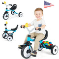Toddler Tricycle With Rainbow LED Wheels, Foldable 3-in-1 Balance Bike With Carbon Steel Frame, Removable Pedals & Rear Storage Basket