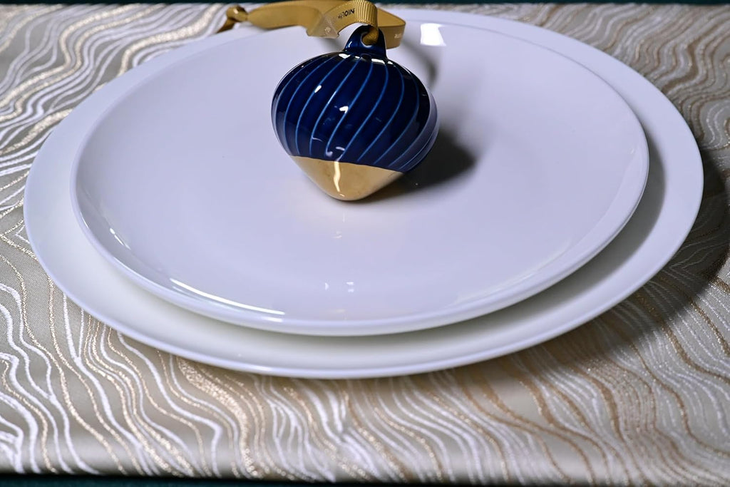 Jasmine Bone China Dinnerware Set, 16 Pieces, Service For 4, White Plates, Dishes, Bowls Set, Microwave And Dishwasher Safe