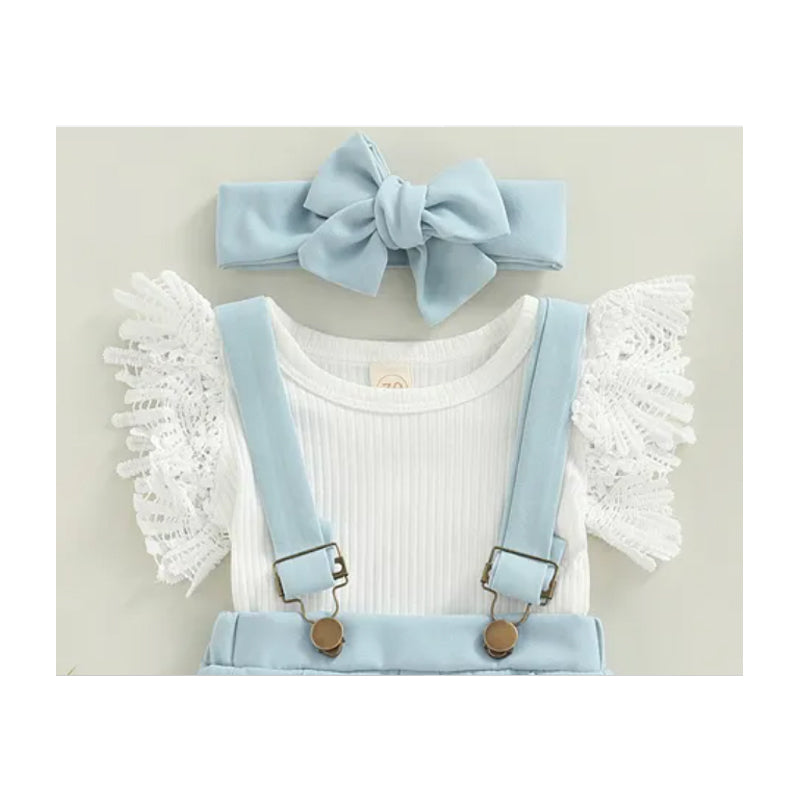 3Pcs Infant Baby Girl Outfits,Summer Clothes Sets Ruffle Ribbed Romper