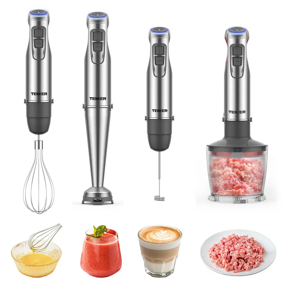 1100W Immersion Hand Blender, Stainless Steel Stick Blender With 12-Speed & Turbo Mode, TENKER 5-in-1 Handheld Blender With 600ml Mixing Beaker With Lid, 500ml Chopper, Whisk, Milk Frother, BPA-Free