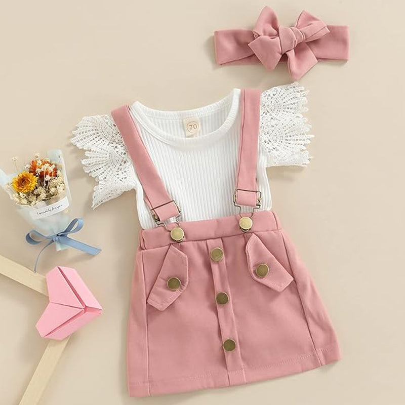 3Pcs Infant Baby Girl Outfits,Summer Clothes Sets Ruffle Ribbed Romper