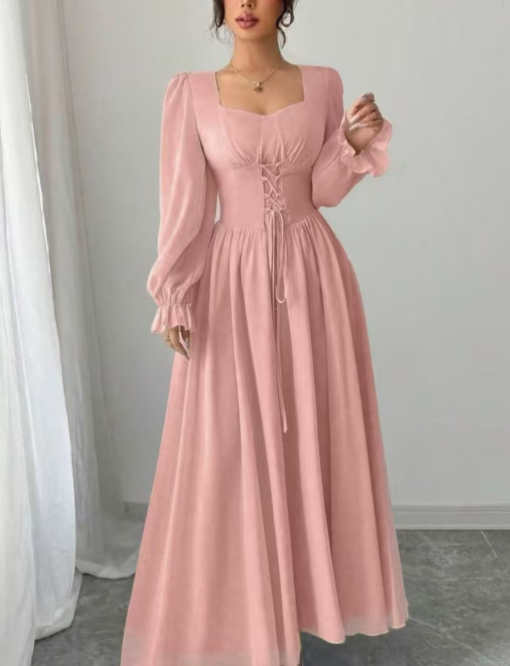 Fashionable Slim-fit Women's Solid Color Dress