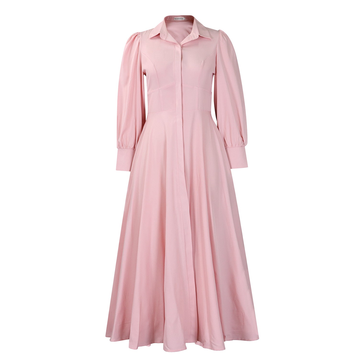 Women's Elegant Long Sleeve Big Hem Shirt Solid Color Dress