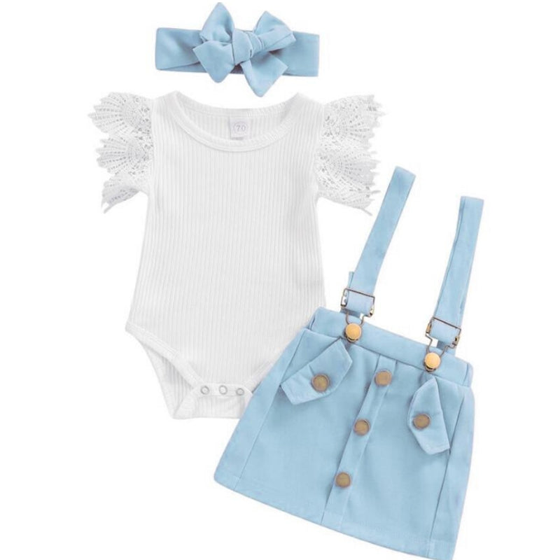 3Pcs Infant Baby Girl Outfits,Summer Clothes Sets Ruffle Ribbed Romper