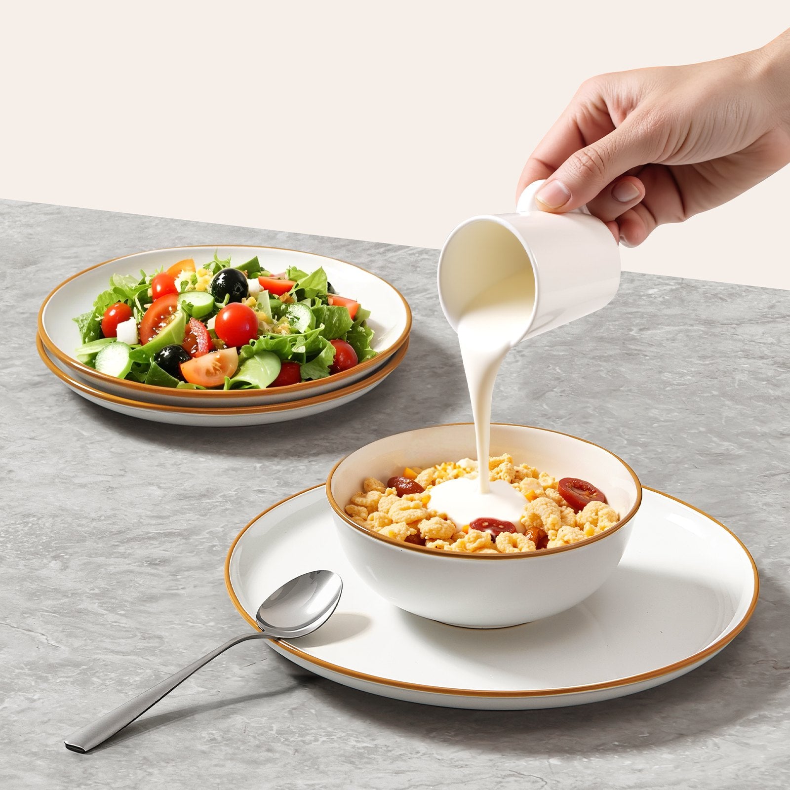 12 PCS Dinnerware Set Ceramic Plates And Bowls Sets Service For 4 White