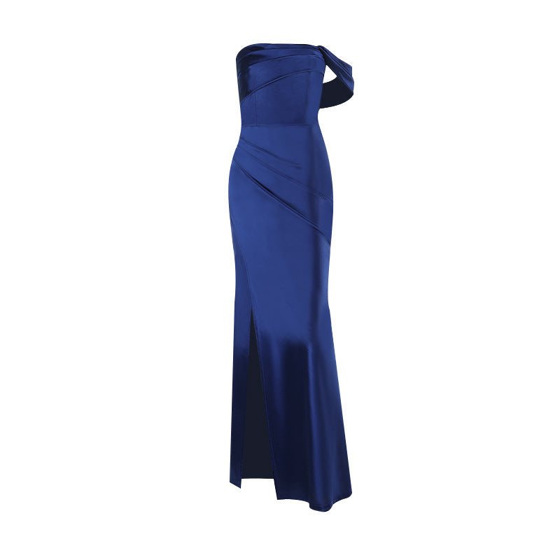 Satin Bridesmaid Dresses For Women Long With Slit Off Shoulder Mermaid Prom Dresses Corset Formal Gown