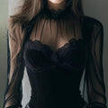 New Black Velvet Top With Sheer Sleeves