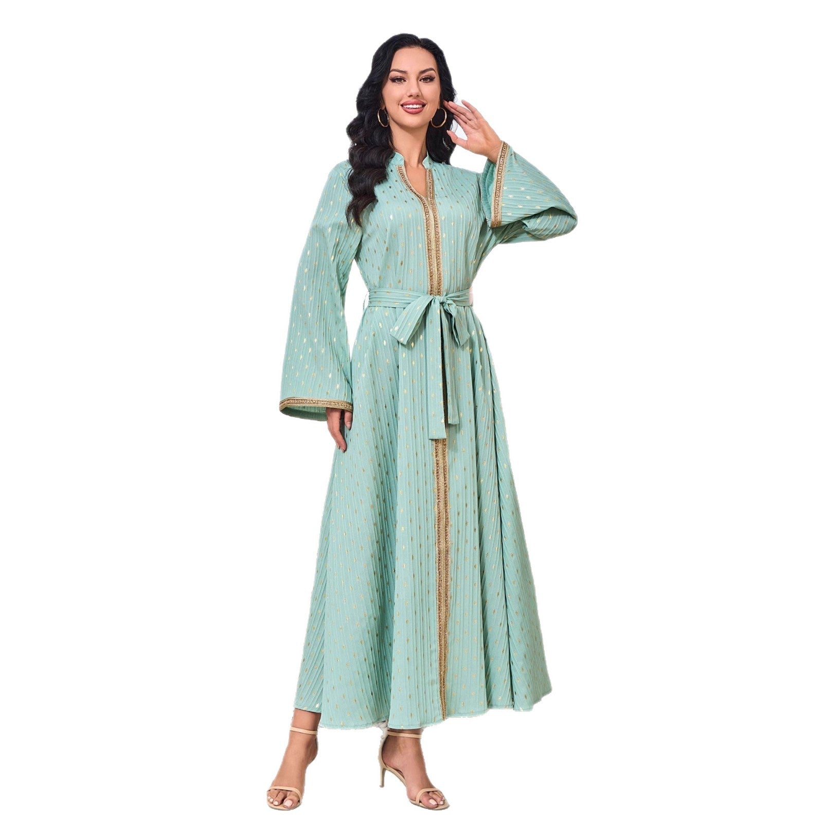 Dubai Abaya Gown Dress With Printed Hot-stone And Embroidered Detailing