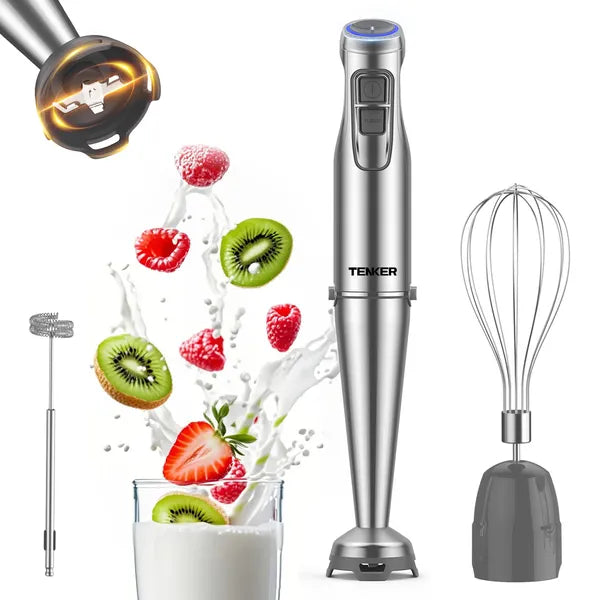1100W Immersion Hand Blender, Stainless Steel Stick Blender With 12-Speed & Turbo Mode, TENKER 5-in-1 Handheld Blender With 600ml Mixing Beaker With Lid, 500ml Chopper, Whisk, Milk Frother, BPA-Free