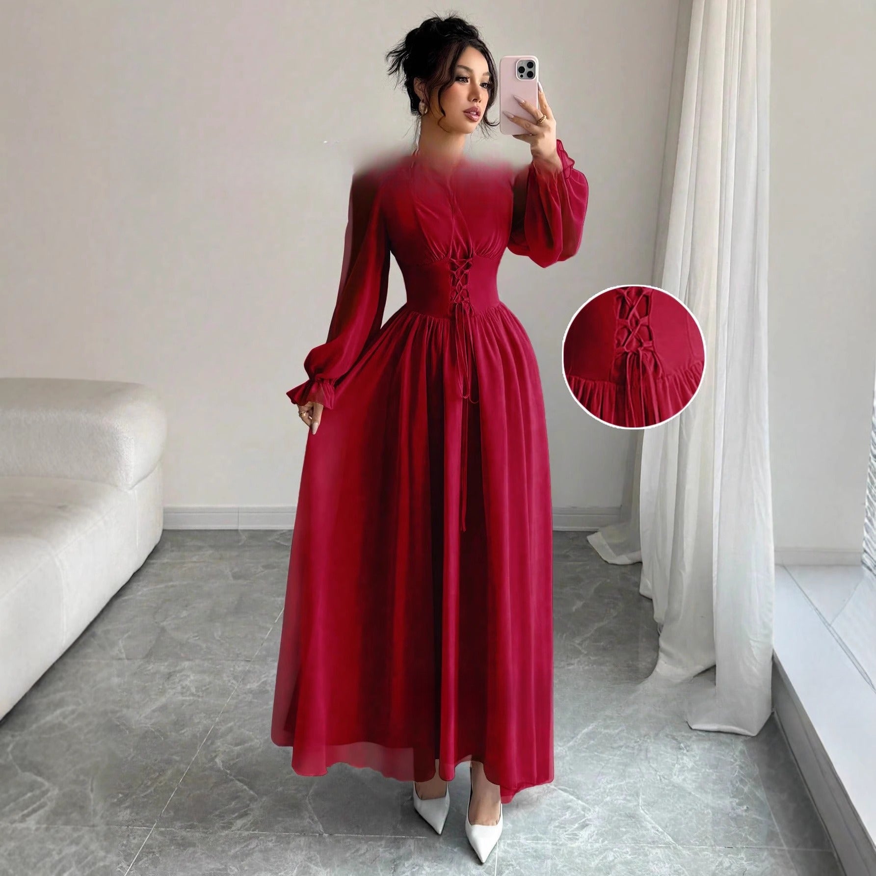 Fashionable Slim-fit Women's Solid Color Dress