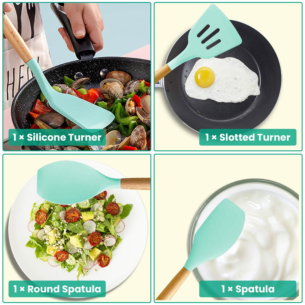 4 Colors Options -- Set Of 35Pcs Kitchen Cooking Utensils Set Spatula Set Baking Utensil Set Kitchen Accessories Necessities With Holder Egg Whisk Separator Tong Turner Spoons Cups