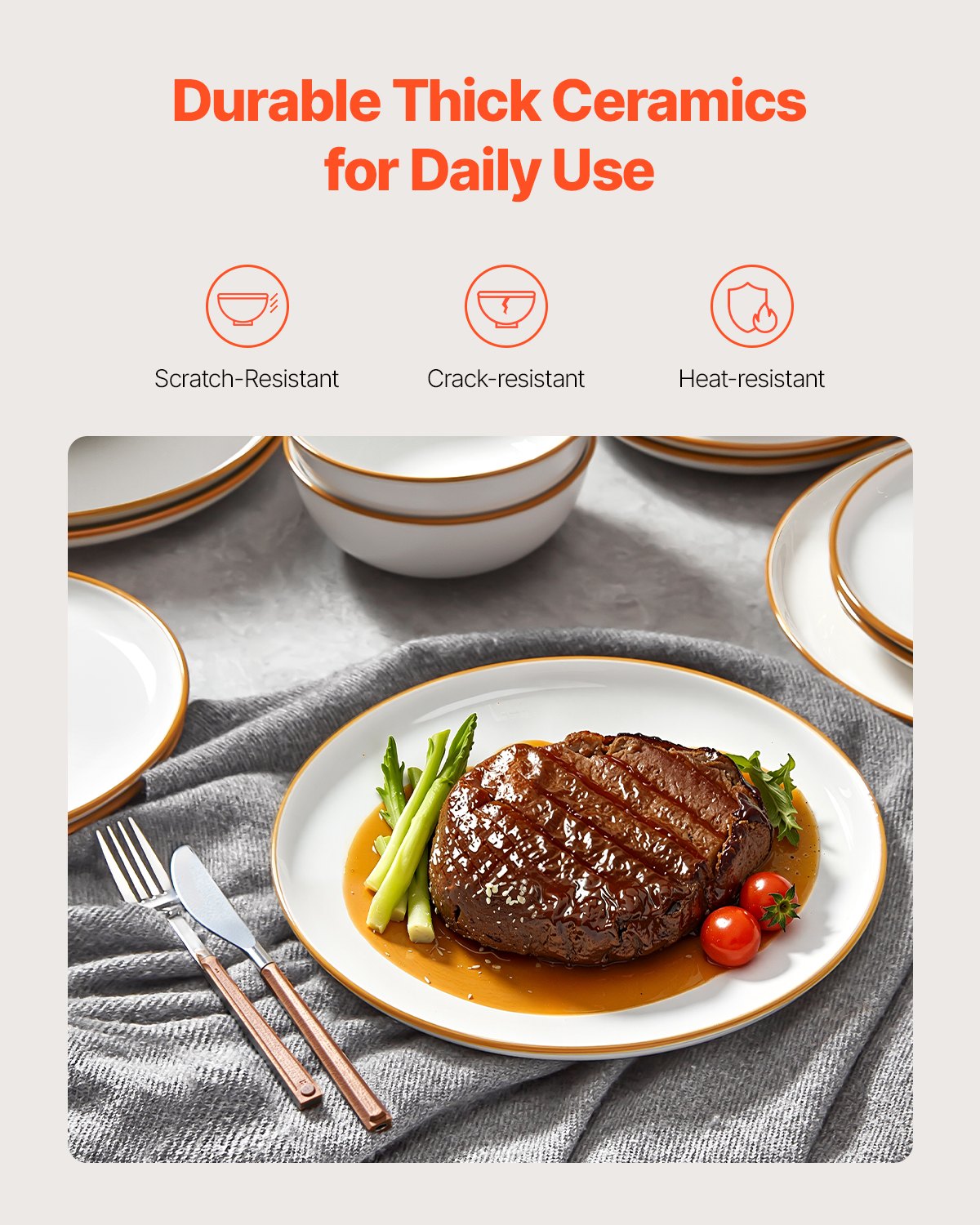 12 PCS Dinnerware Set Ceramic Plates And Bowls Sets Service For 4 White