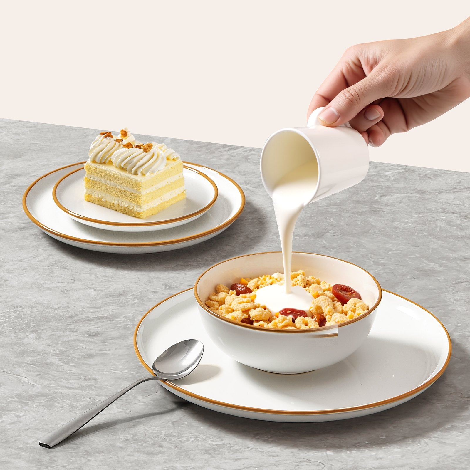 32 PCS Dinnerware Set Ceramic Plates And Bowls Sets Service For 8 White