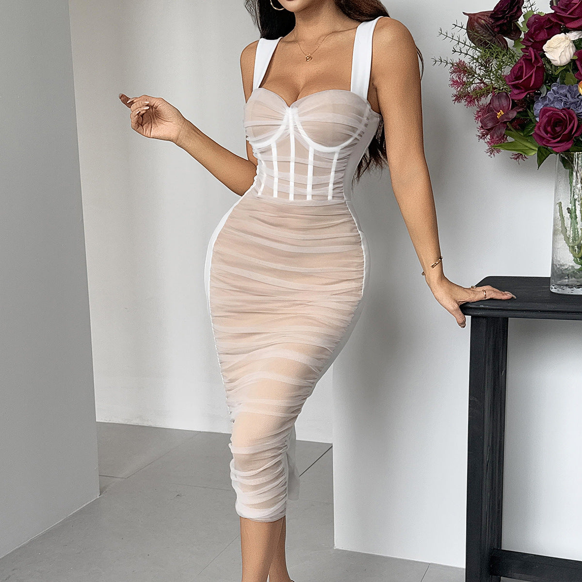 Women's Patchwork Sheer Mesh Dress
