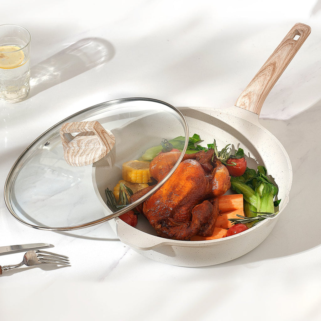 19 Piece Pots And Pans Set Granite Nonstick Kitchen Cookware Induction White