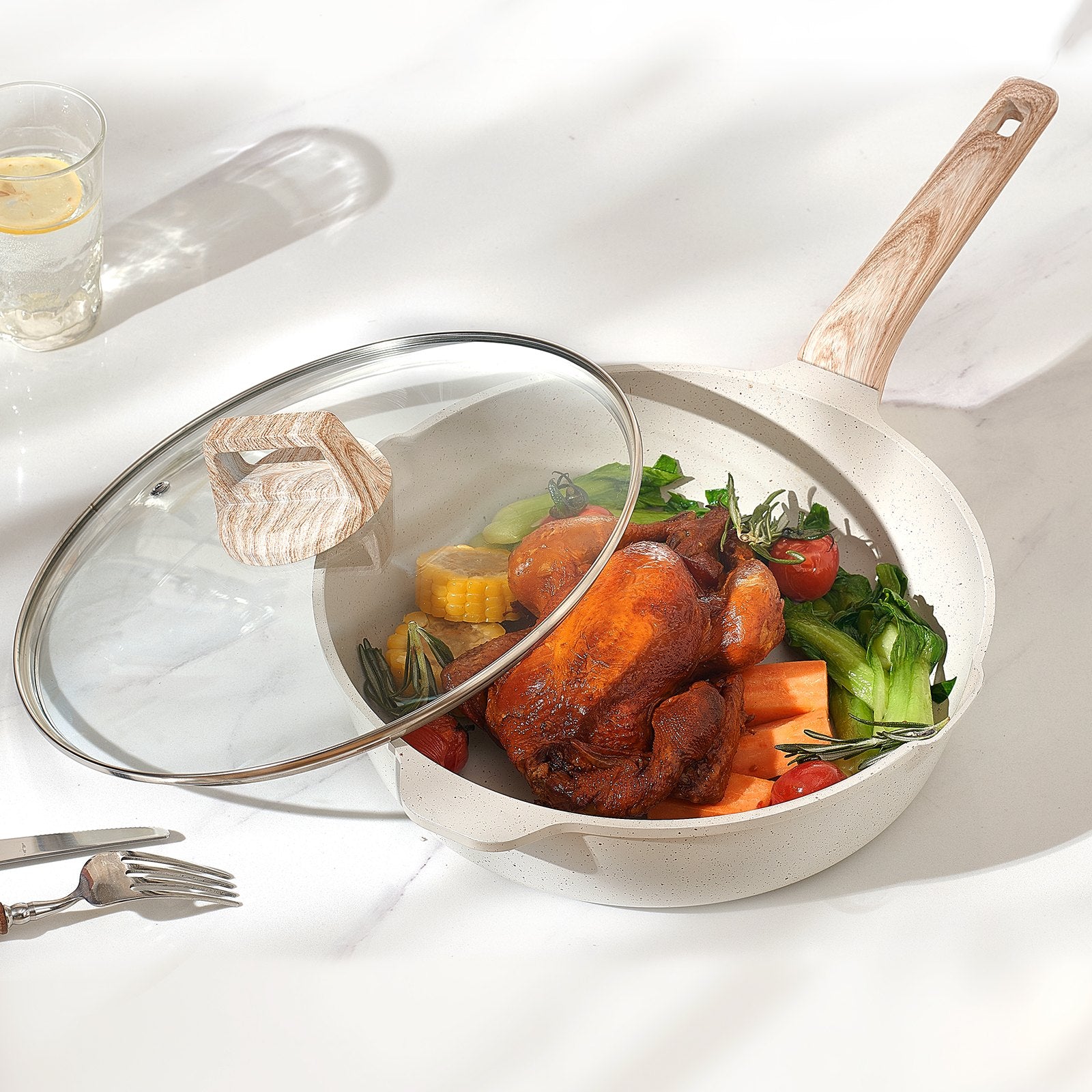 19 Piece Pots And Pans Set Granite Nonstick Kitchen Cookware Induction White