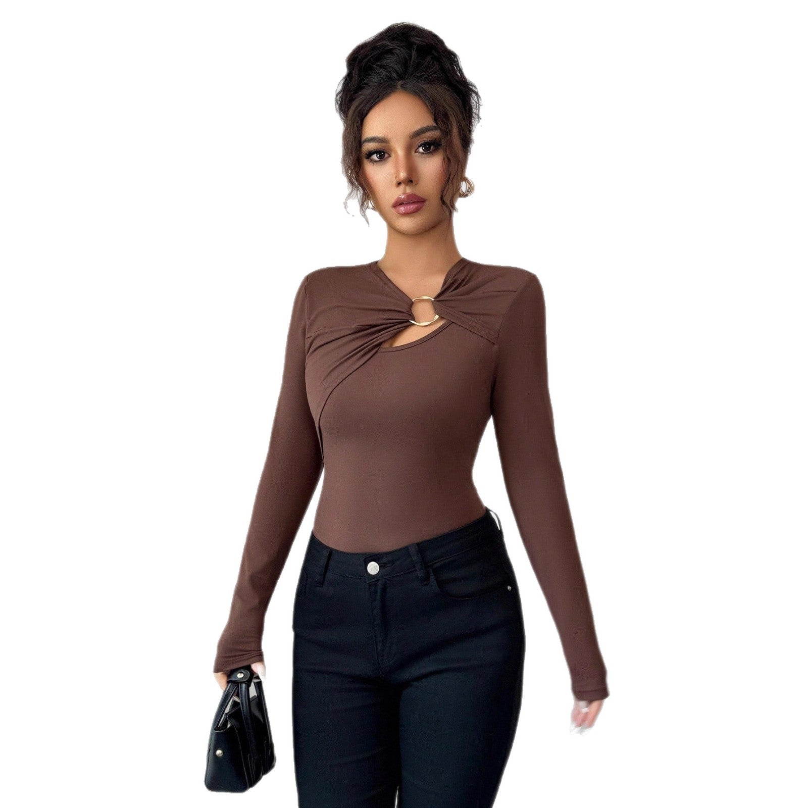 Asymmetric Hollow Metal Trim Slim Top