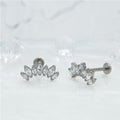 1 Pair Of Women's Earrings, 16 Gauge Implant Grade Titanium Internally Threaded Labret With Marquise And Round CZ Fan Top,Geometric Glow Earrings, Crystal Clusters Blooming