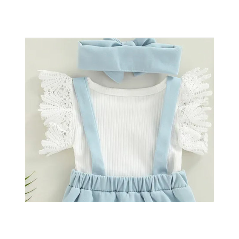 3Pcs Infant Baby Girl Outfits,Summer Clothes Sets Ruffle Ribbed Romper